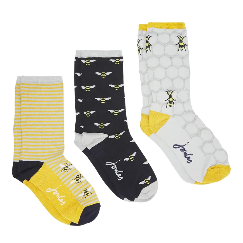 Joules Excellent Everyday Socks - 3 Pack - Gold Bee